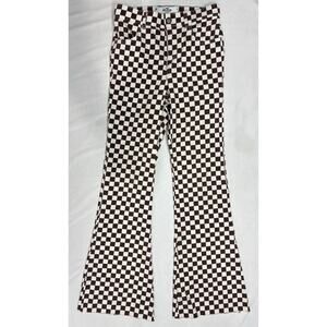 Hollister Women’s Brown White Checkered High Rise Flare Pants Stretch 70’s XS